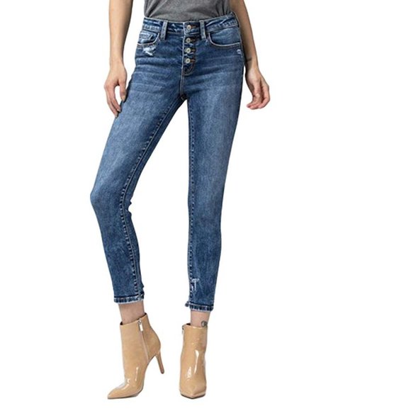 Vervet Women's Mid Rise Button Fly Skinny Jeans - Picture 1 of 5